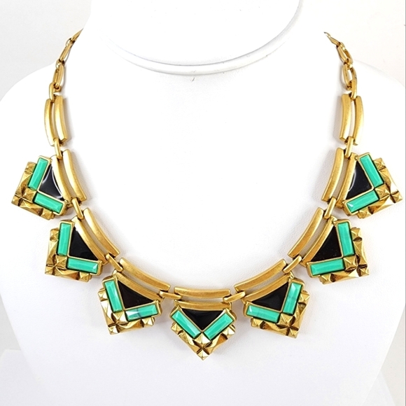 Stella + Dot statement necklace green black art deco - Picture 10 of 10